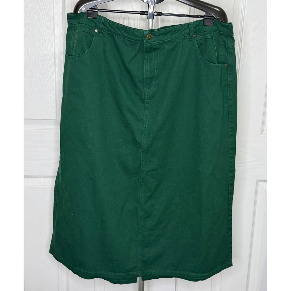 Jessica London Womens 24W Green Denim Maxi Skirt 5 Pocket Back Slit Plus